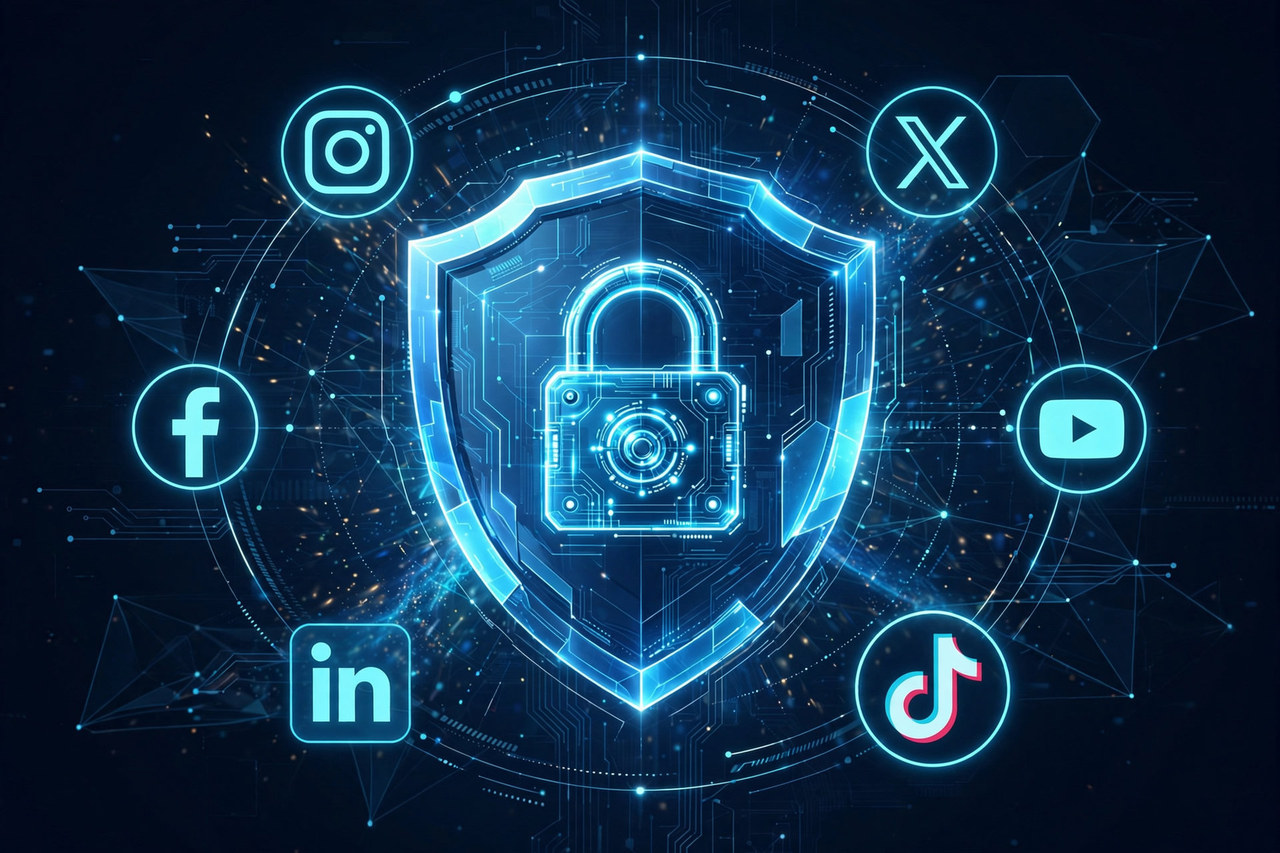 Platform icons orbiting a secure vault core